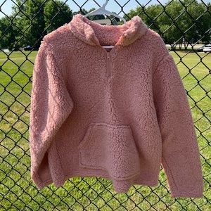 Pink sherpa 1/4 zip jacket in size large.